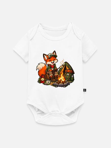 Fuchs beim Camping am Lagerfeuer - Baby Premium Kurzarmbody - Weiß