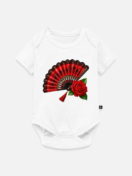 Spanischer Fächer mit Rose - Baby Premium Kurzarmbody - Weiß