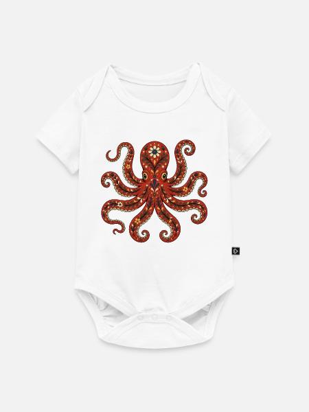 Folk Art Octopus - Baby Premium Kurzarmbody - Weiß