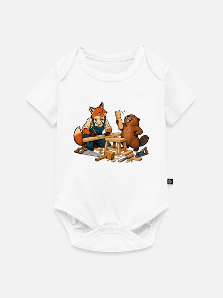 Fuchs und Biber beim Heimwerken – Handwerkerduo - Baby Premium Kurzarmbody - Weiß