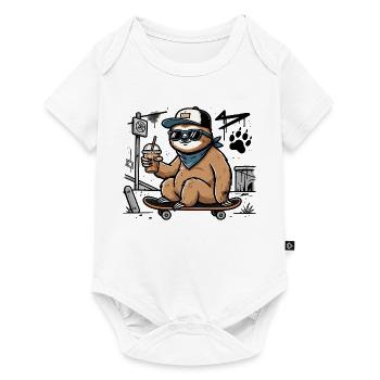 Cooles Faultier auf Skateboard – Street Art - Baby Premium Kurzarmbody - Weiß - Vorne
