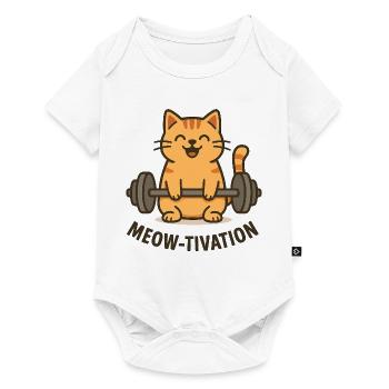 Meow-tivation – Katze beim Gewichtheben - Baby Premium Kurzarmbody - Weiß - Vorne