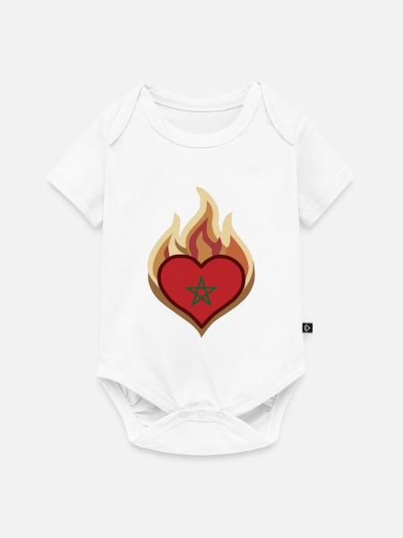 Morocco Flag Heart on Fire - Baby Premium Kurzarmbody - Weiß