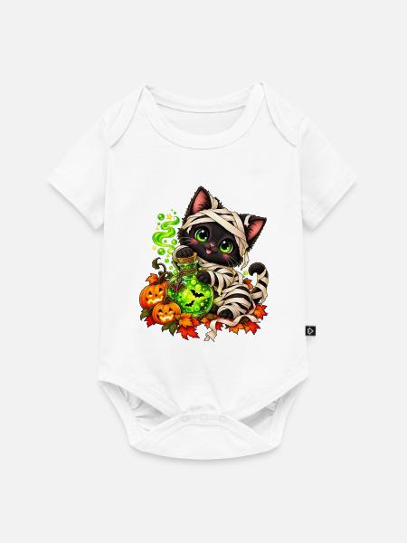 Mumien Katze mit Zaubertrank Halloween - Baby Premium Kurzarmbody - Weiß