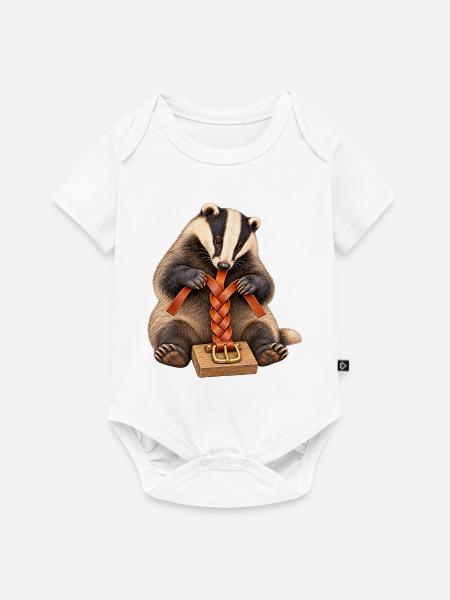 Dachs flechtet einen Ledergürtel - Baby Premium Kurzarmbody - Weiß
