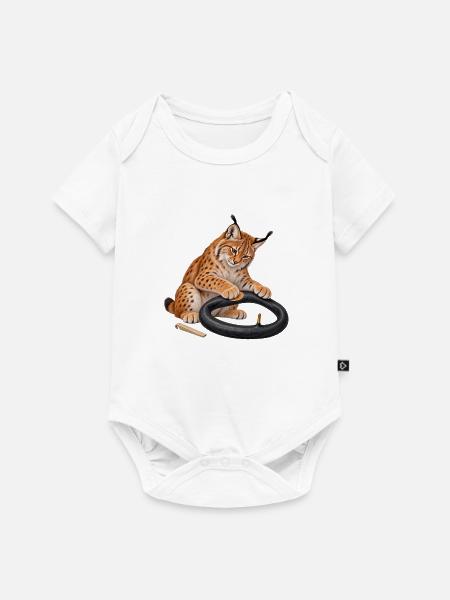 Luchs flickt einen Fahrradschlauch - Baby Premium Kurzarmbody - Weiß