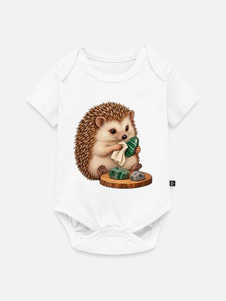 Igel poliert einen Steinanhänger - Baby Premium Kurzarmbody - Weiß