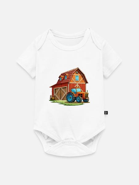 Rustikale Scheune mit Traktor - Baby Premium Kurzarmbody - Weiß