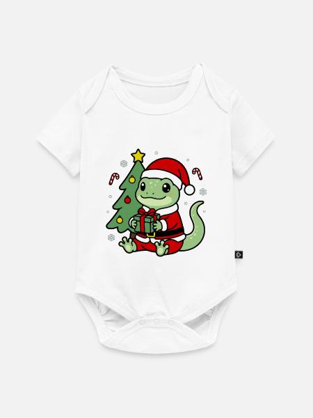 Süßes Kawaii Gecko-Weihnachtsbaum-Geschenketikett - Baby Premium Kurzarmbody - Weiß