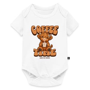 Süßes Hochlandrind Kaffee T-Shirt – Coffee Time - Baby Premium Kurzarmbody - Weiß - Vorne