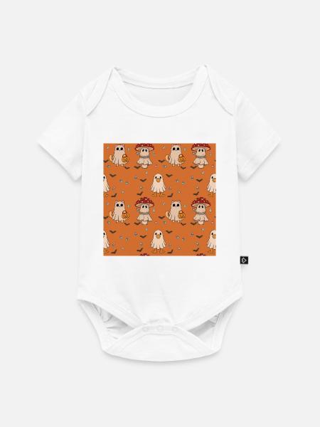 Halloween Katzen Geister Pilz Muster - Baby Premium Kurzarmbody - Weiß