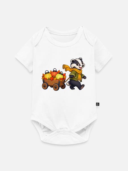 Dachskind mit buntem Blätterlichterwagen - Baby Premium Kurzarmbody - Weiß
