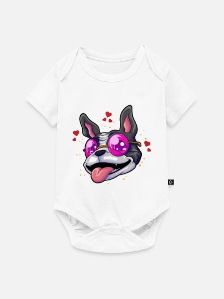 Boston Terrier Brille Humor - Baby Premium Kurzarmbody - Weiß