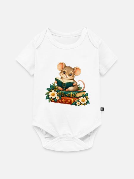 Lesermaus zwischen Büchern und Blumen - Baby Premium Kurzarmbody - Weiß