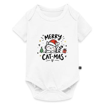 Merry Cat-Mas – Katze mit Weihnachtsmütze - Baby Premium Kurzarmbody - Weiß - Vorne