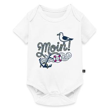 Moin mit_Moewe_und_Anker - Baby Premium Kurzarmbody - Weiß - Vorne