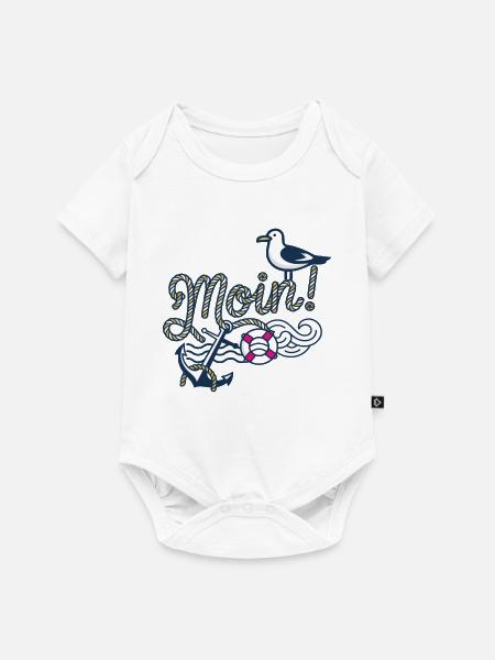 Moin mit_Moewe_und_Anker - Baby Premium Kurzarmbody - Weiß