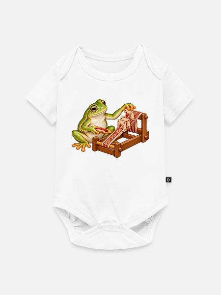 Frosch webt mit Brettchen - Baby Premium Kurzarmbody - Weiß