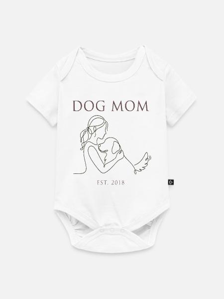 Hundemama Linienkunst mit Welpen - Baby Premium Kurzarmbody - Weiß