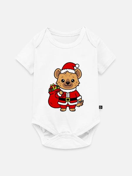 Süße Kawaii Hyäna Santa Weihnachtsgeschenktüte - Baby Premium Kurzarmbody - Weiß