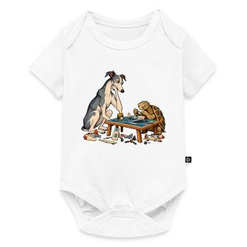 Windhund und Schildkröte beim Modellbau - Baby Premium Kurzarmbody - Weiß - Vorne