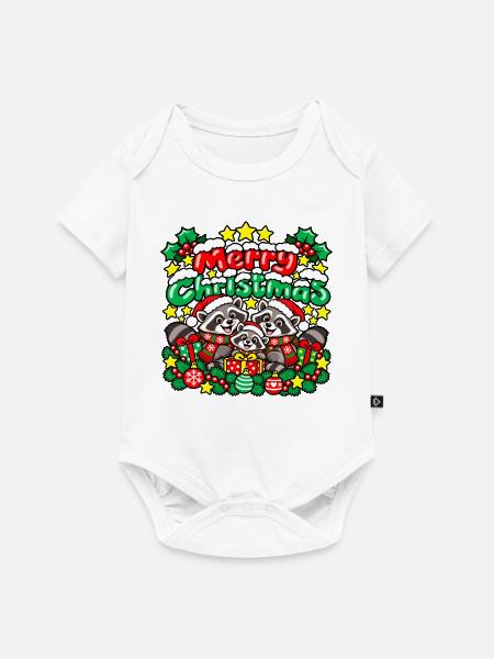 Raccoons Christmas Cheer Trio - Baby Premium Kurzarmbody - Weiß