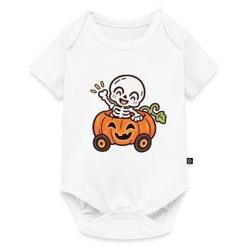 Lustiges Skelett im Kürbisauto – Halloween - Baby Premium Kurzarmbody - Weiß - Vorne