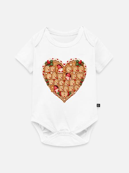 Lebkuchenherz Adventskalender mit Wichteln - Baby Premium Kurzarmbody - Weiß