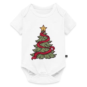 Weihnachtsbaum mit roter Band - Baby Premium Kurzarmbody - Weiß - Vorne