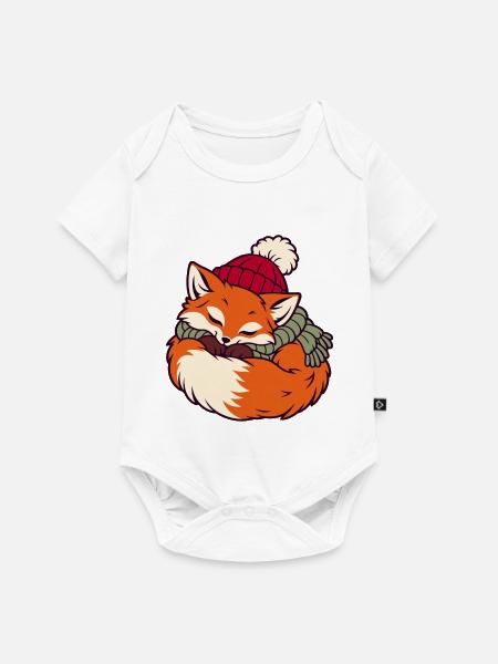 Schlafender Fuchs im Schal - Baby Premium Kurzarmbody - Weiß