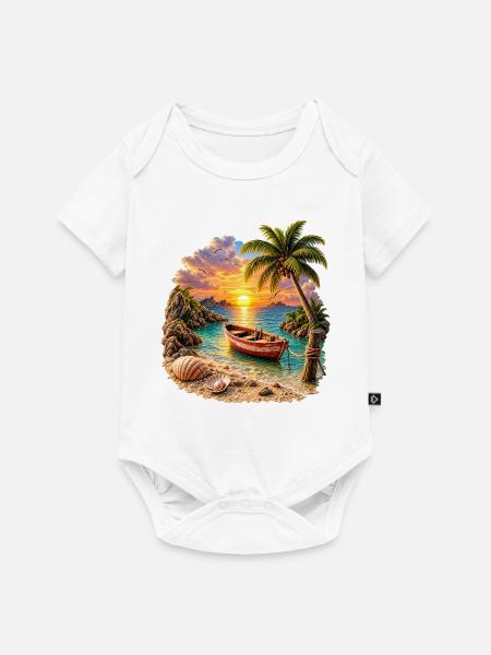 Tropisches Sonnenuntergangsboot bei Palm Beach - Baby Premium Kurzarmbody - Weiß