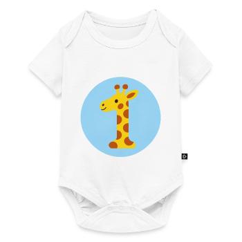 1 Geburtstag Zahl eins als Giraffe - Baby Premium Kurzarmbody - Weiß - Vorne