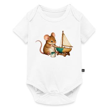 Maus baut ein Modellsegelboot - Baby Premium Kurzarmbody - Weiß - Vorne