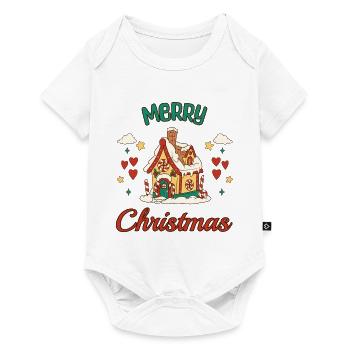 Merry Christmas Lebkuchenhaus Retro Geschenk - Baby Premium Kurzarmbody - Weiß - Vorne