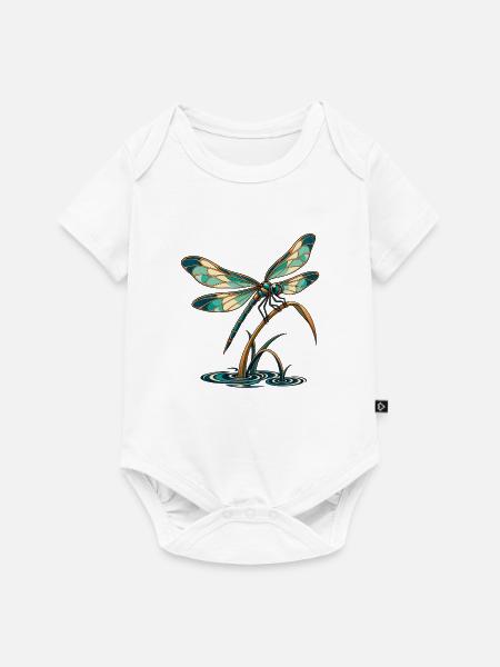 Libelle über stillem Wasser - Baby Premium Kurzarmbody - Weiß