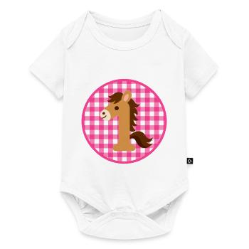 Erster Geburtstag Pferd als Zahl 1 vichy karo - Baby Premium Kurzarmbody - Weiß - Vorne