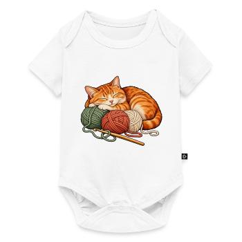 Häkeln und Katzen - Katze mit Wollknäueln - Baby Premium Kurzarmbody - Weiß - Vorne