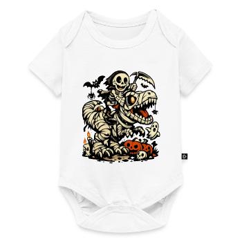 Skelett reitet Dinosaurier Halloween Kostüm Kinder - Baby Premium Kurzarmbody - Weiß - Vorne