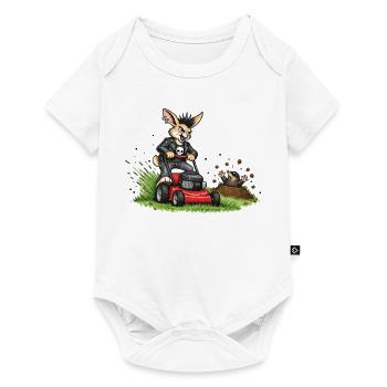 Hase auf Rasenmäher – witziges Waldduo - Baby Premium Kurzarmbody - Weiß - Vorne