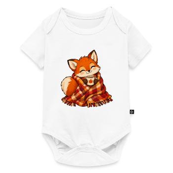 Fuchs mit Herbstschal und Kaffee - Baby Premium Kurzarmbody - Weiß - Vorne