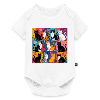 Katzenkunst "Bunt und Floral" - Baby Premium Kurzarmbody - Weiß - Vorne