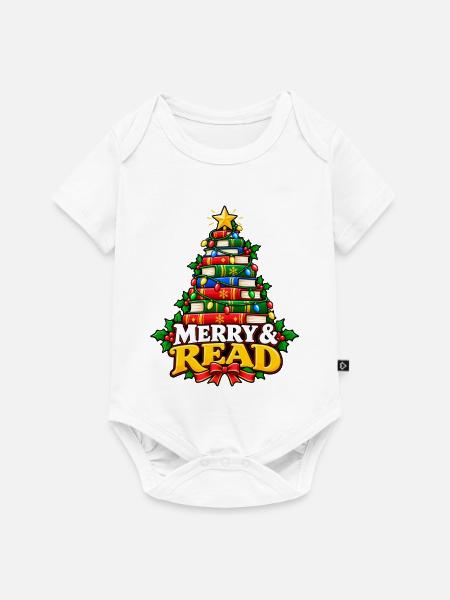 Merry & Read Buch-Weihnachtsbaum - Baby Premium Kurzarmbody - Weiß