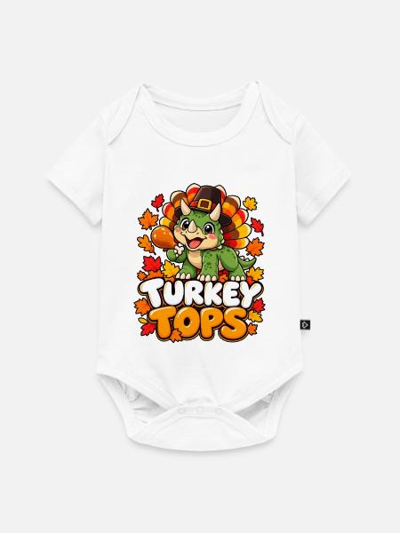 Herbst Dino Turkey Tops - Baby Premium Kurzarmbody - Weiß