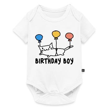 Runder Geburtstag Geschenk Katze mit Ballons - Baby Premium Kurzarmbody - Weiß - Vorne