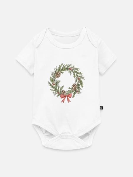 Rustikale Weihnachtskranz mit Tannenzapfen - Baby Premium Kurzarmbody - Weiß