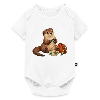 Otter fädelt einen Taschenanhänger - Baby Premium Kurzarmbody - Weiß - Vorne