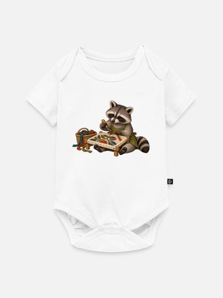 Waschbär zieht Wollschlingen - Baby Premium Kurzarmbody - Weiß