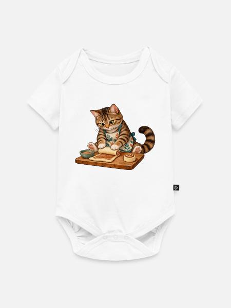 Katze rollt Zimtschnecken - Baby Premium Kurzarmbody - Weiß