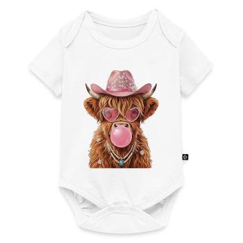 Hochlandrind Cowgirl mit Kaugummiblase - Baby Premium Kurzarmbody - Weiß - Vorne