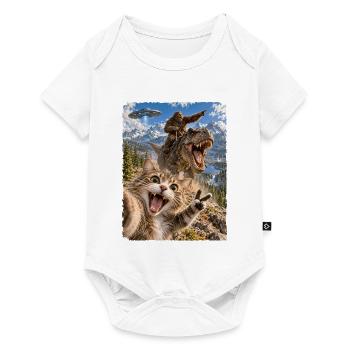 Lustiges Katze Selfie mit Bigfoot, T-Rex, UFO - Baby Premium Kurzarmbody - Weiß - Vorne